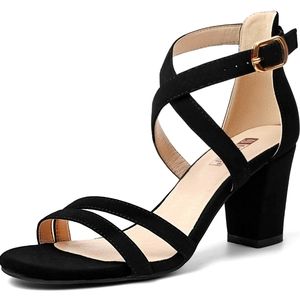 Black nubuck block heels